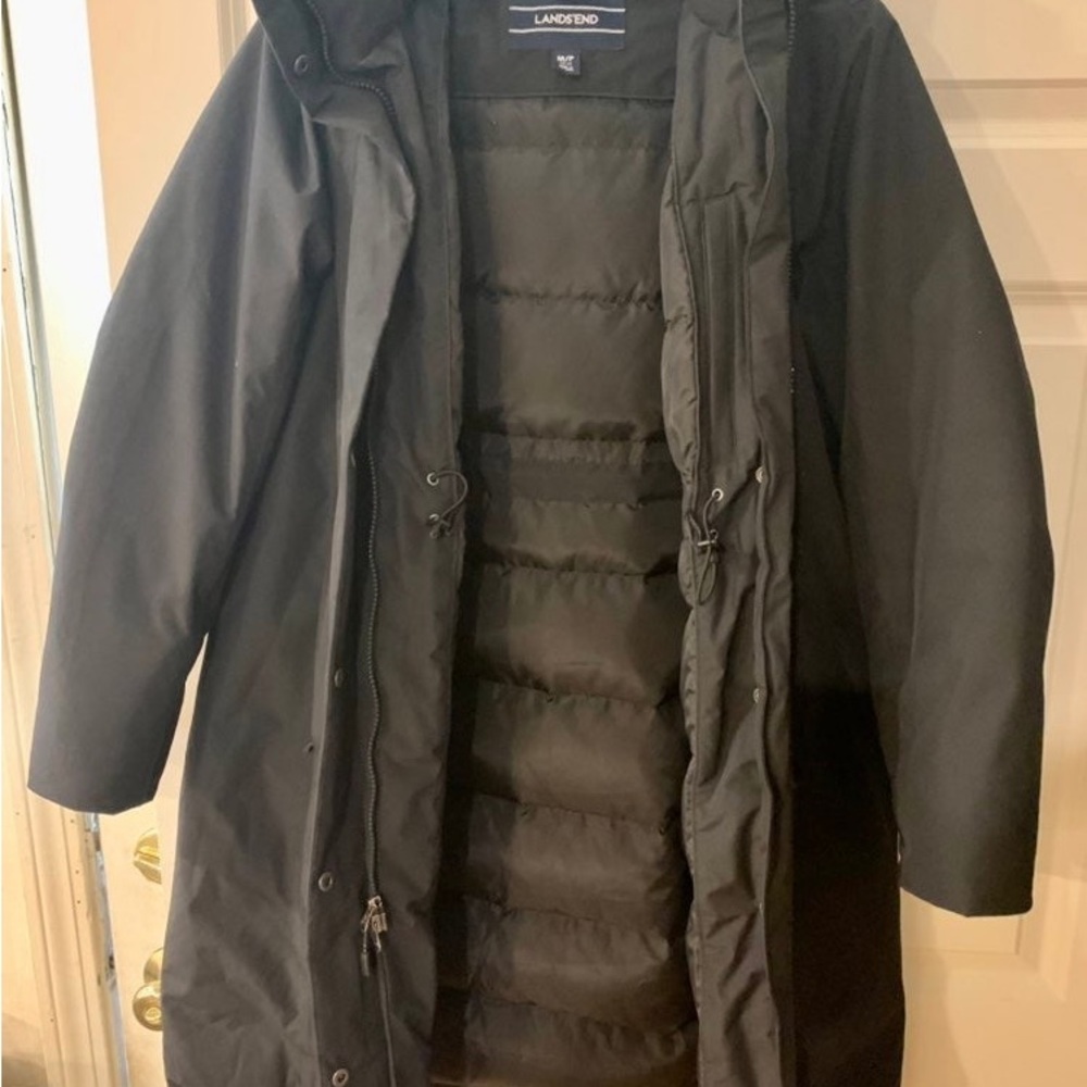 Land's End Black Mid Length Down Commuter Coat Black … Gem